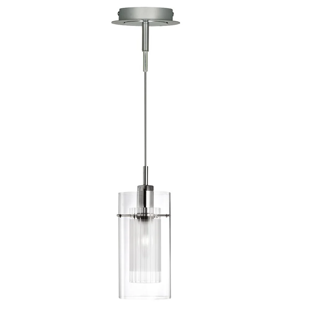Polished Chrome & Double Clear Opal Glass Cylinder Pendant Light 13cm - Image 3