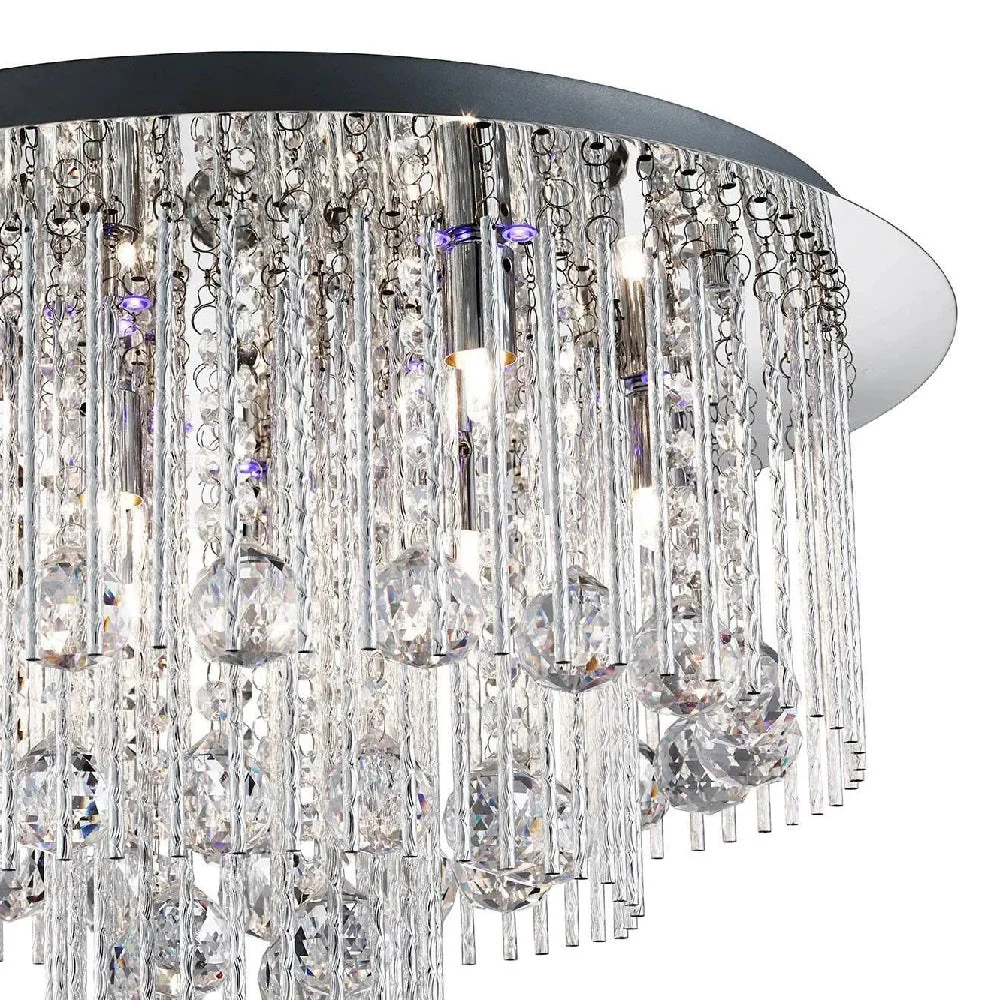 Polished Chrome & Glass Crystals Modern Blue LED 8 Lamp Flush Light 55cm - Image 2