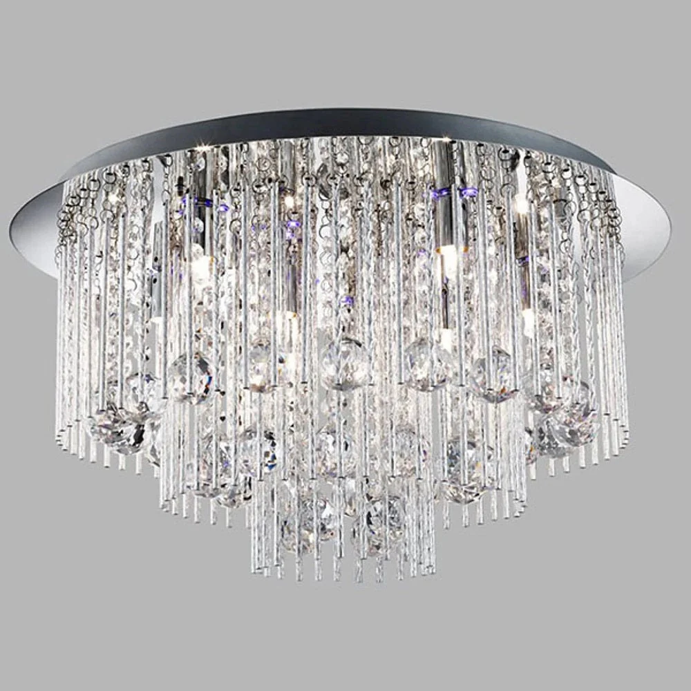 Polished Chrome & Glass Crystals Modern Blue LED 8 Lamp Flush Light 55cm - Image 4