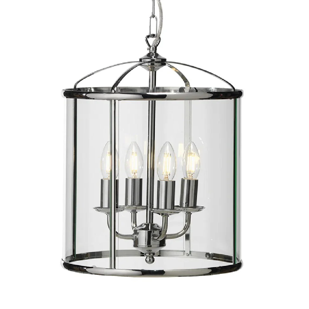 Polished Chrome & Glass Panel 4 Lamp Vintage Lantern Pendant 32cm - Image 2
