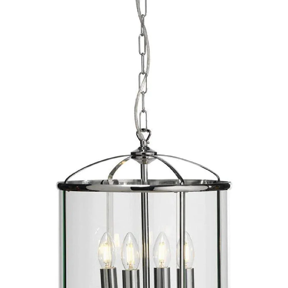 Polished Chrome & Glass Panel 4 Lamp Vintage Lantern Pendant 32cm - Image 3