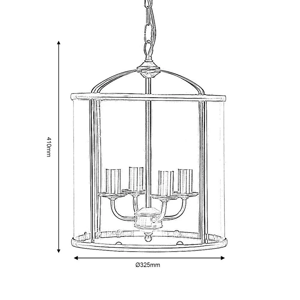 Polished Chrome & Glass Panel 4 Lamp Vintage Lantern Pendant 32cm - Image 5