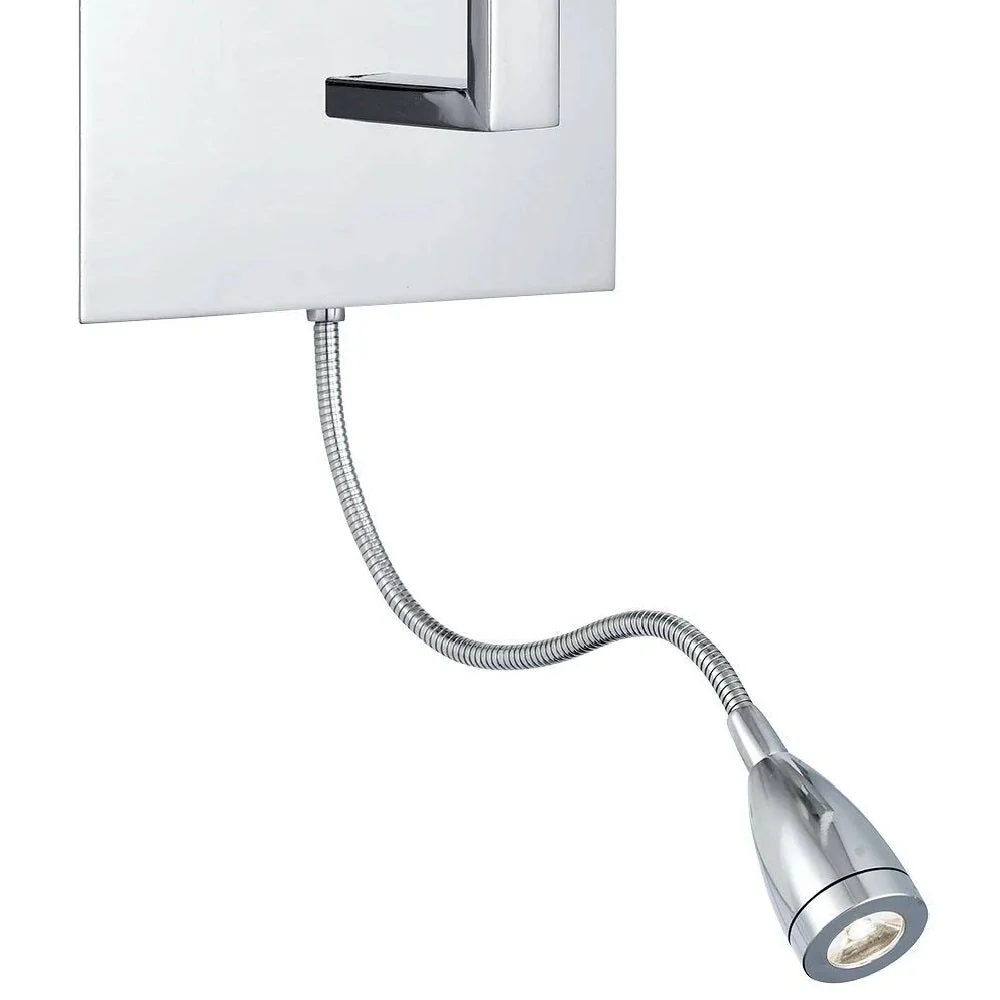 Polished Chrome & LED Reading Flexi Arm Modern Wall Light with White Rectangle Shade 26cm - Image 4
