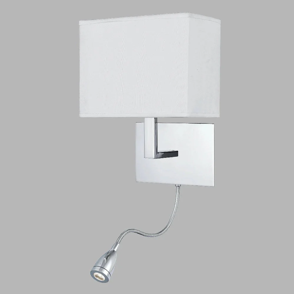 Polished Chrome & LED Reading Flexi Arm Modern Wall Light with White Rectangle Shade 26cm - Image 5