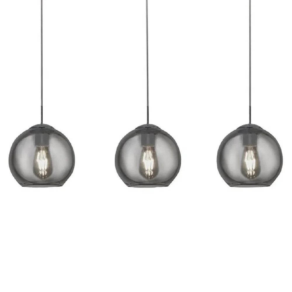 Polished Chrome & Smoked Glass Dome 3 Lamp Bar Pendant Light 86cm - Image 2