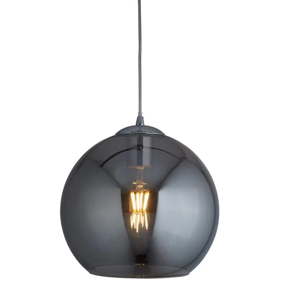 Polished Chrome & Smoked Glass Vintage Dome Pendant Light 25cm - Image 2