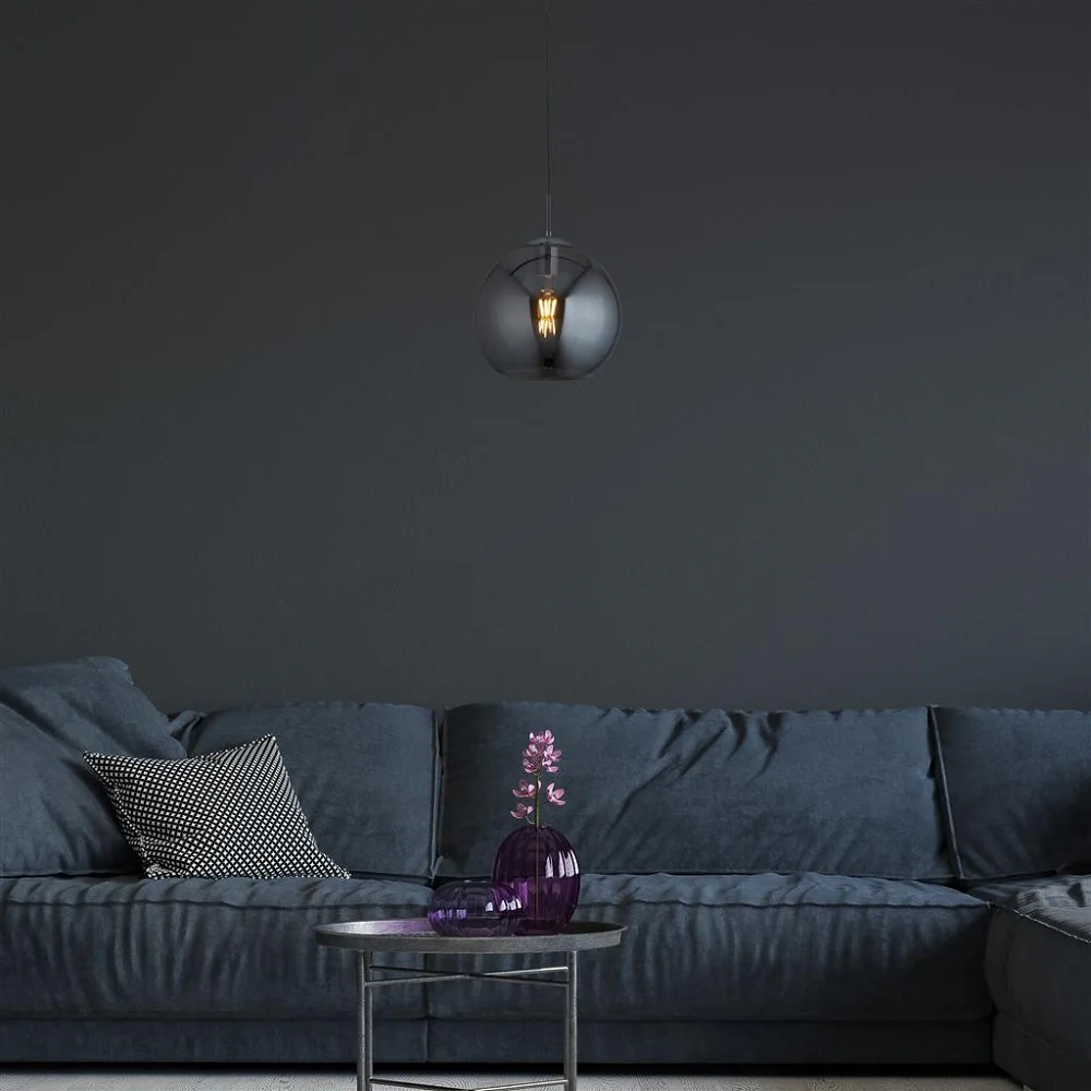 Polished Chrome & Smoked Glass Vintage Dome Pendant Light 25cm - Image 3