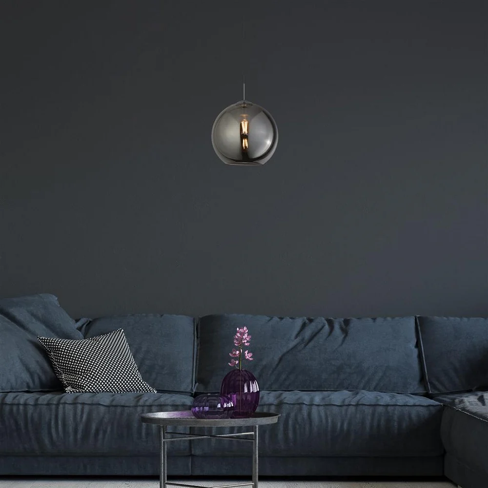 Polished Chrome & Smoked Glass Vintage Dome Pendant Light 30cm - Image 3