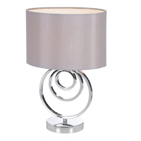 Polished Chrome Swirl Modern Table Lamp with Soft Grey Shade 400mm