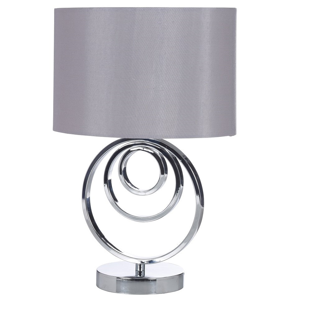 Polished Chrome Swirl Modern Table Lamp with Soft Grey Shade 400mm - Image 2