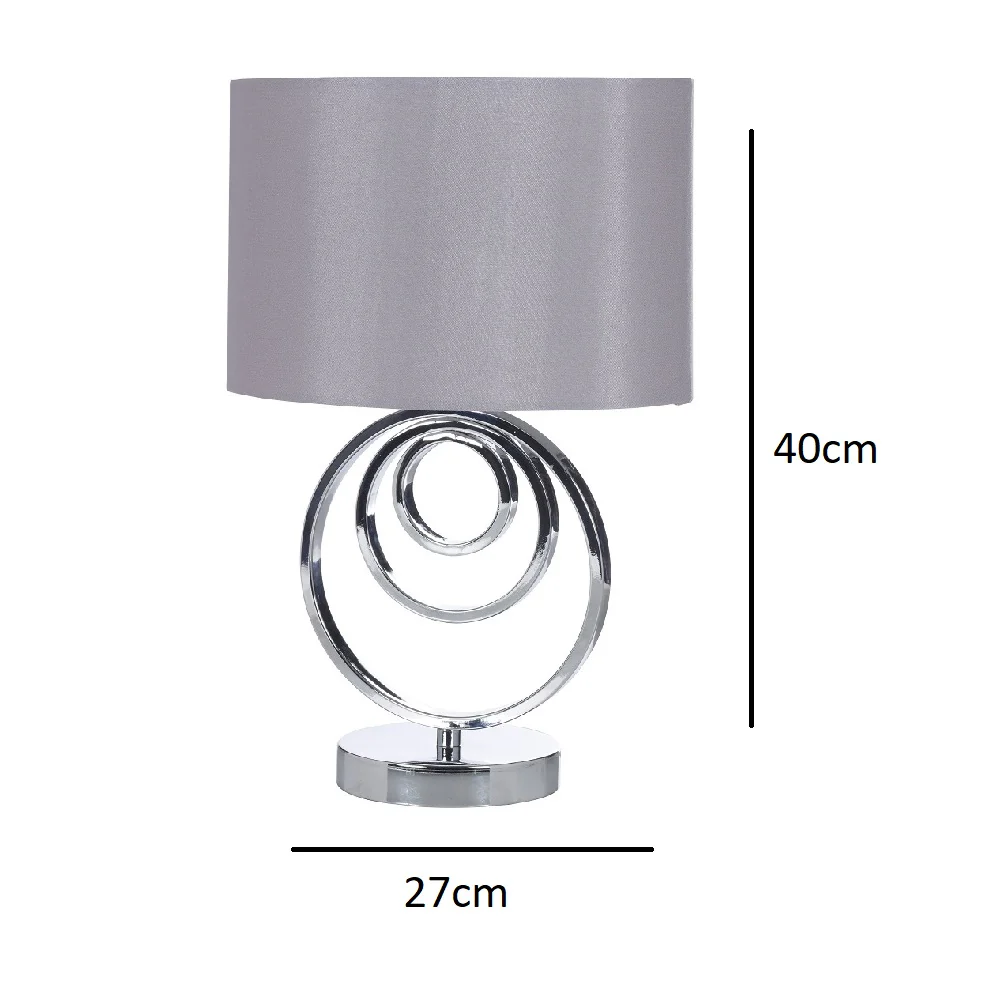 Polished Chrome Swirl Modern Table Lamp with Soft Grey Shade 400mm - Image 3