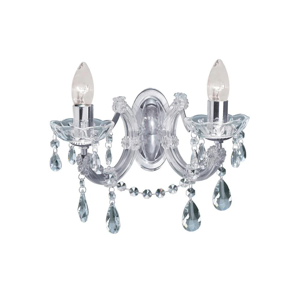 Polished Chrome Vintage 2 Lamp Wall Light with Crystal Acrylic Beads 320mm - Image 2