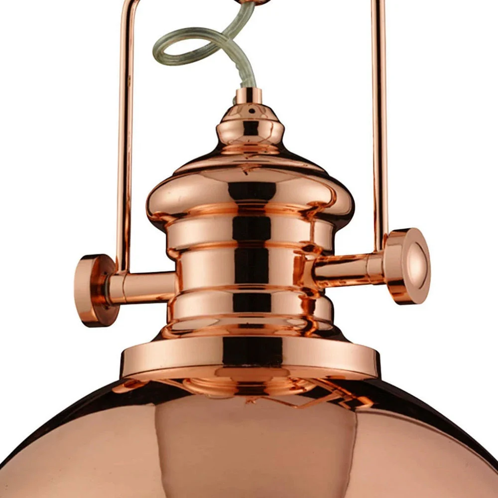 Polished Copper & Holophane Lens Industrial Metal Dome Pendant Light 31cm - Image 2