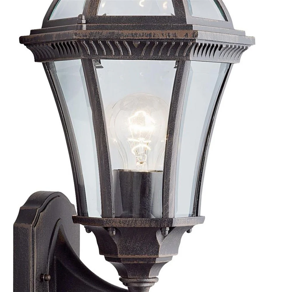 Rustic Brown Outdoor Traditional Bevel Glass Up Lantern Wall Light IP44 - Image 2