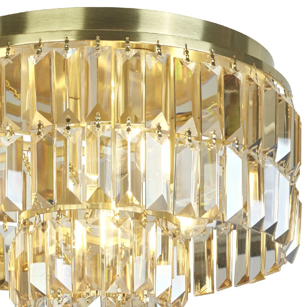 Satin Brass & Champagne Crystal Glass Bathroom Vintage Round 2 Tier Flush Light 34cm - Image 2