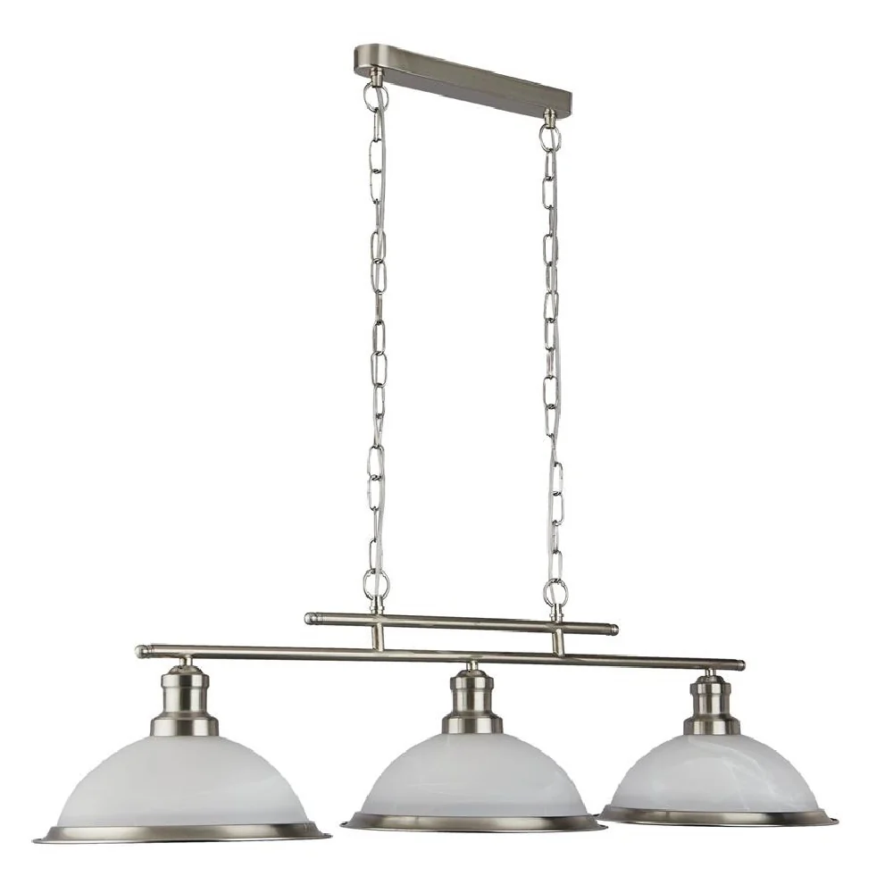 Satin Chrome 3 Lamp Bar Pendant Light with Acid Glass Shades 100mm - Image 3