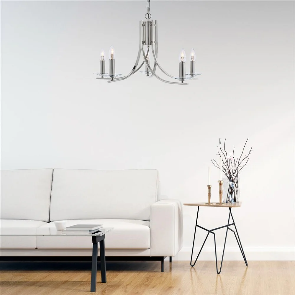 Satin Chrome 5 Lamp Twist Arms Pendant Light with Clear Glass Sconces 620mm - Image 3