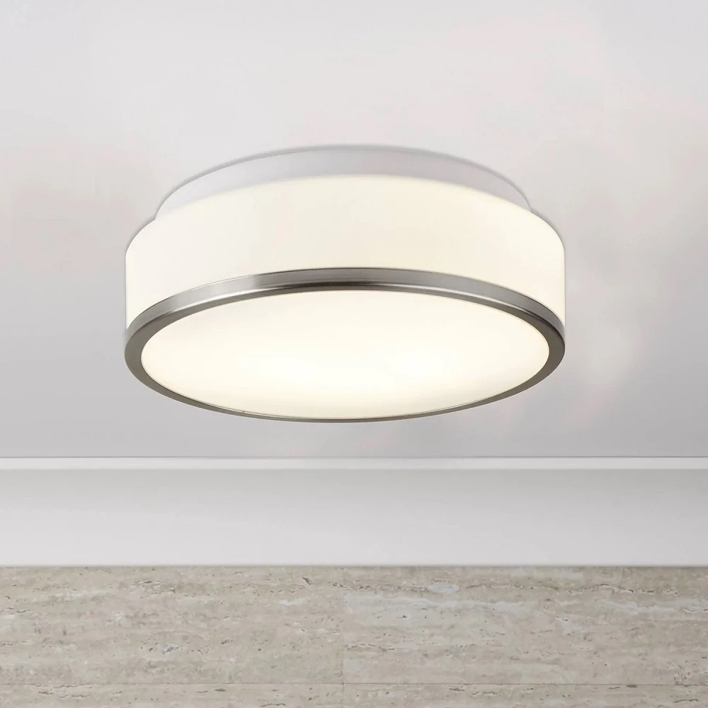 Satin Chrome Bathroom Modern Round Flush Light with Glass Shade 280mm - Image 3
