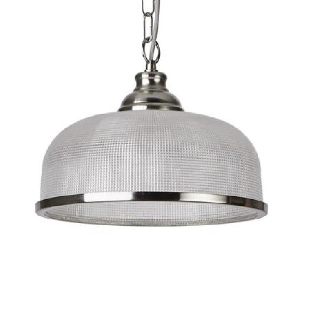 Satin Chrome & Holophane Glass Vintage Dome Pendant Light 27cm - Image 2