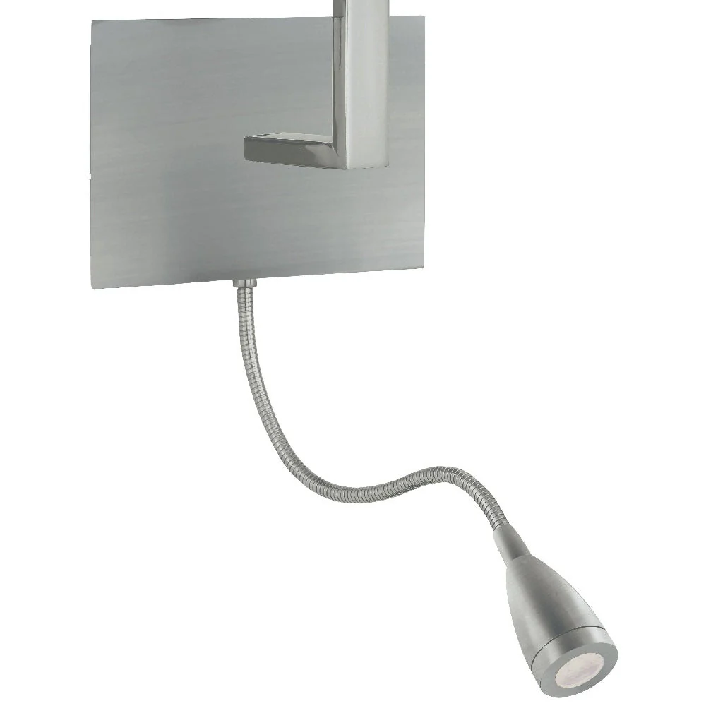 Satin Chrome & LED Reading Flexi Arm Modern Wall Light with White Rectangle Shade 26cm - Image 3