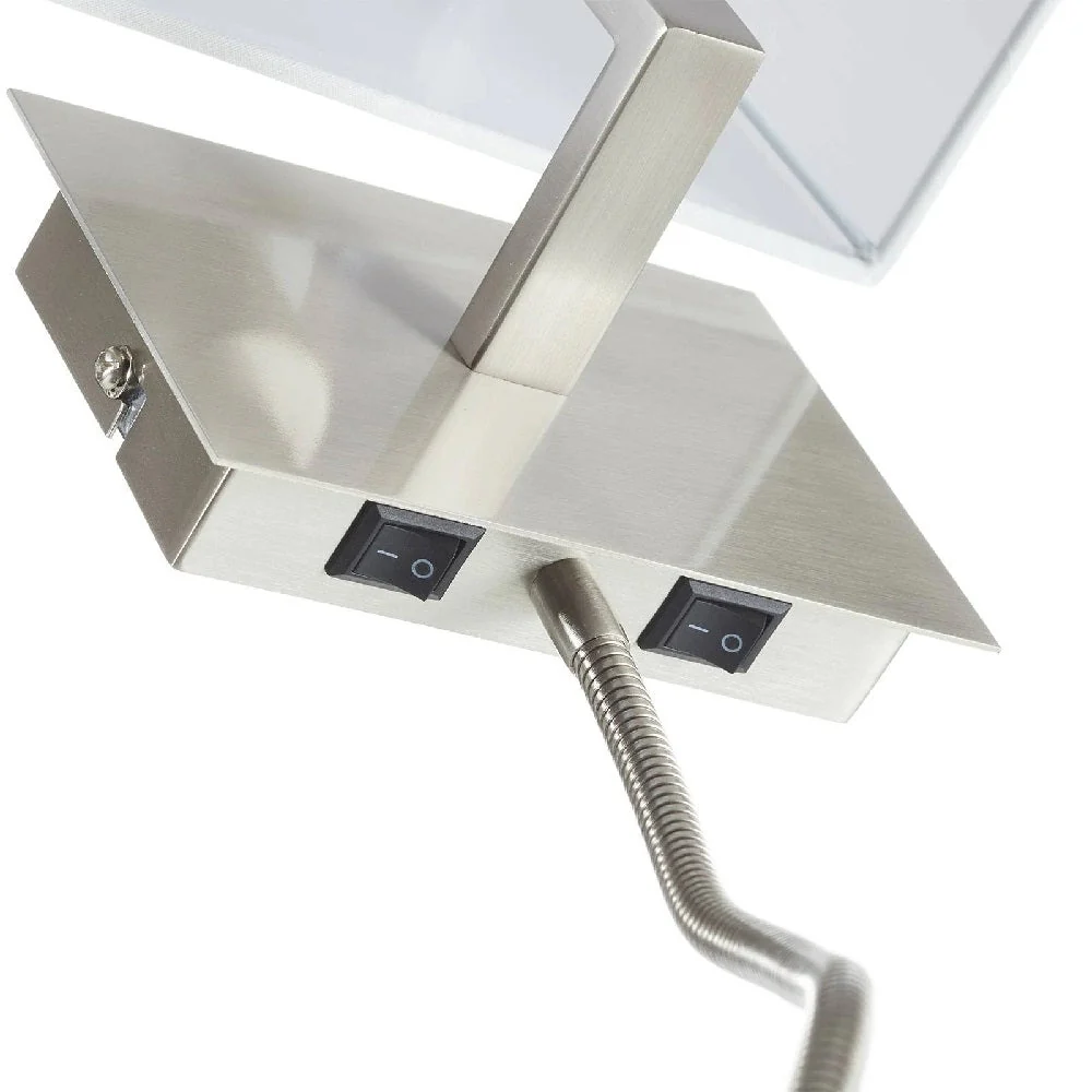 Satin Chrome & LED Reading Flexi Arm Modern Wall Light with White Rectangle Shade 26cm - Image 4