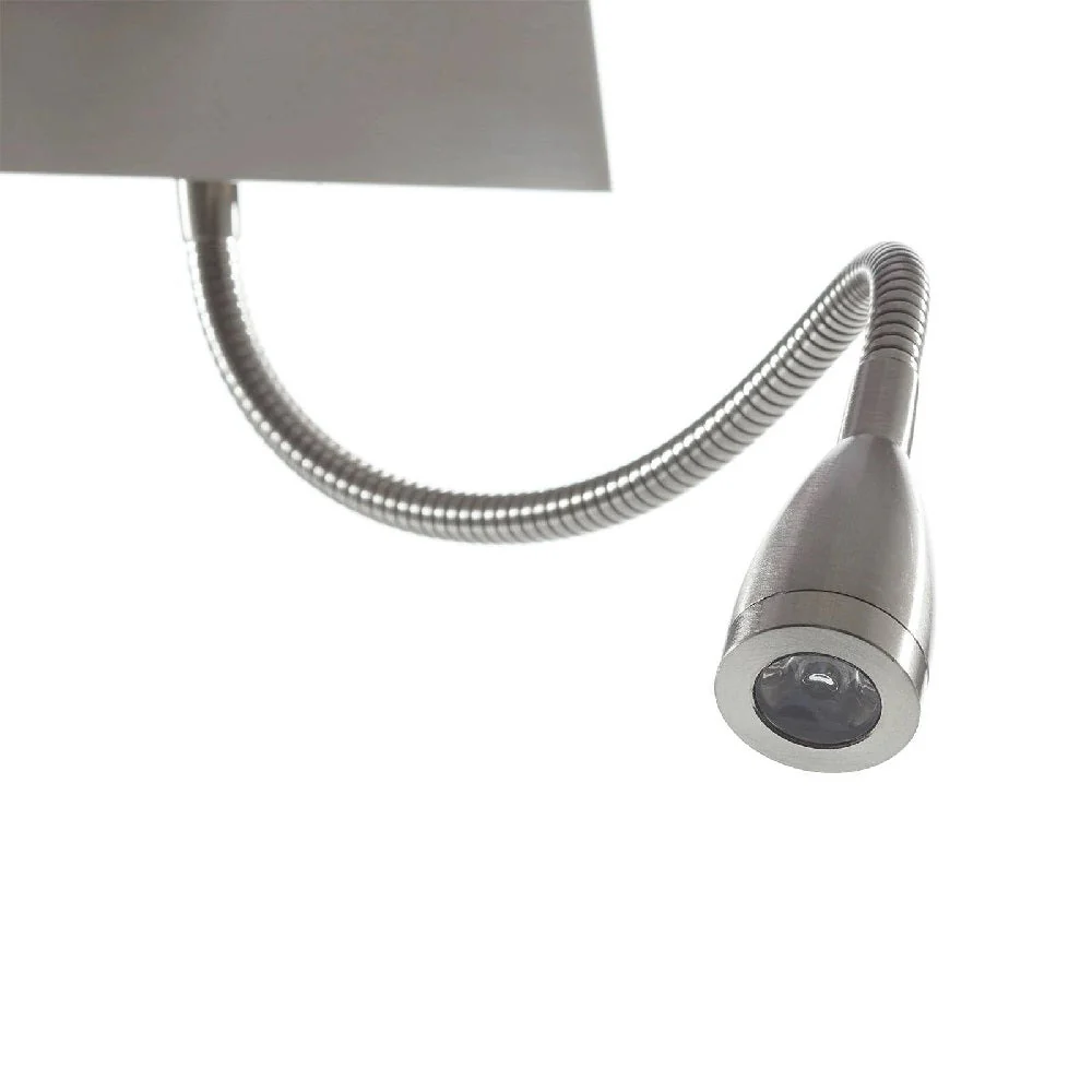 Satin Chrome & LED Reading Flexi Arm Modern Wall Light with White Rectangle Shade 26cm - Image 5