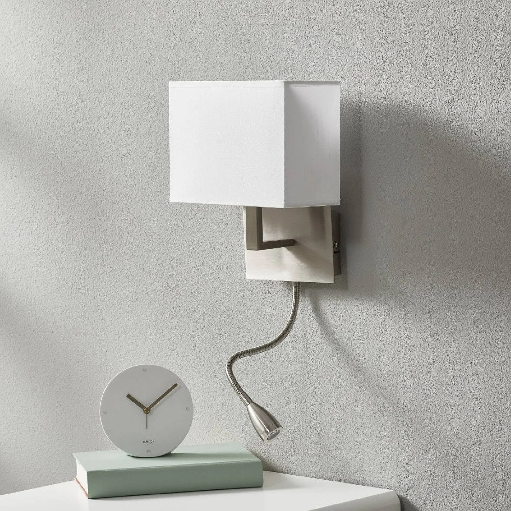 Satin Chrome & LED Reading Flexi Arm Modern Wall Light with White Rectangle Shade 26cm - Image 6