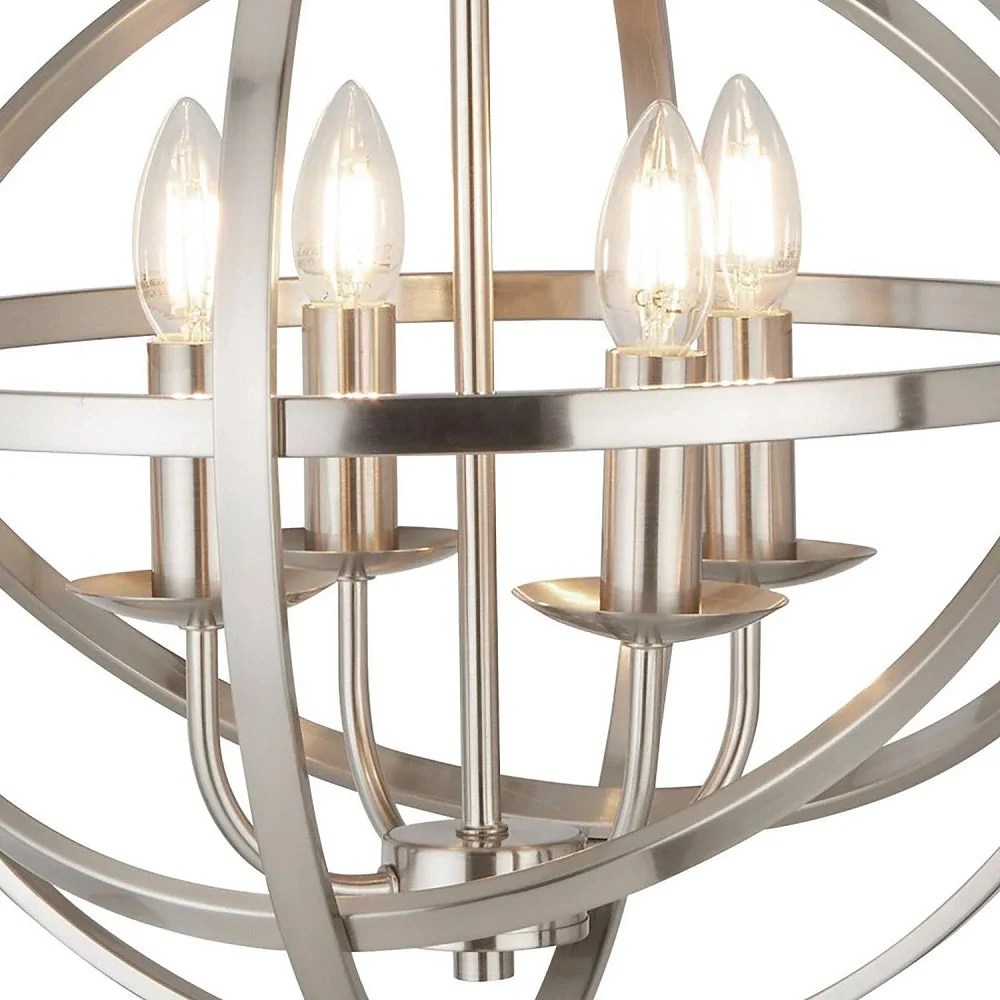 Satin Chrome Metal Banded Sphere Vintage 4 Lamp Pendant Light 45cm - Image 2