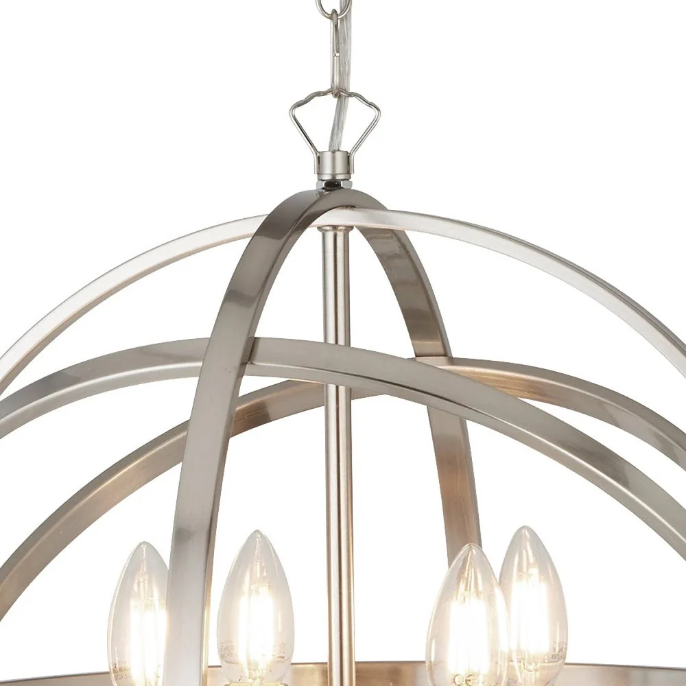 Satin Chrome Metal Banded Sphere Vintage 4 Lamp Pendant Light 45cm - Image 3