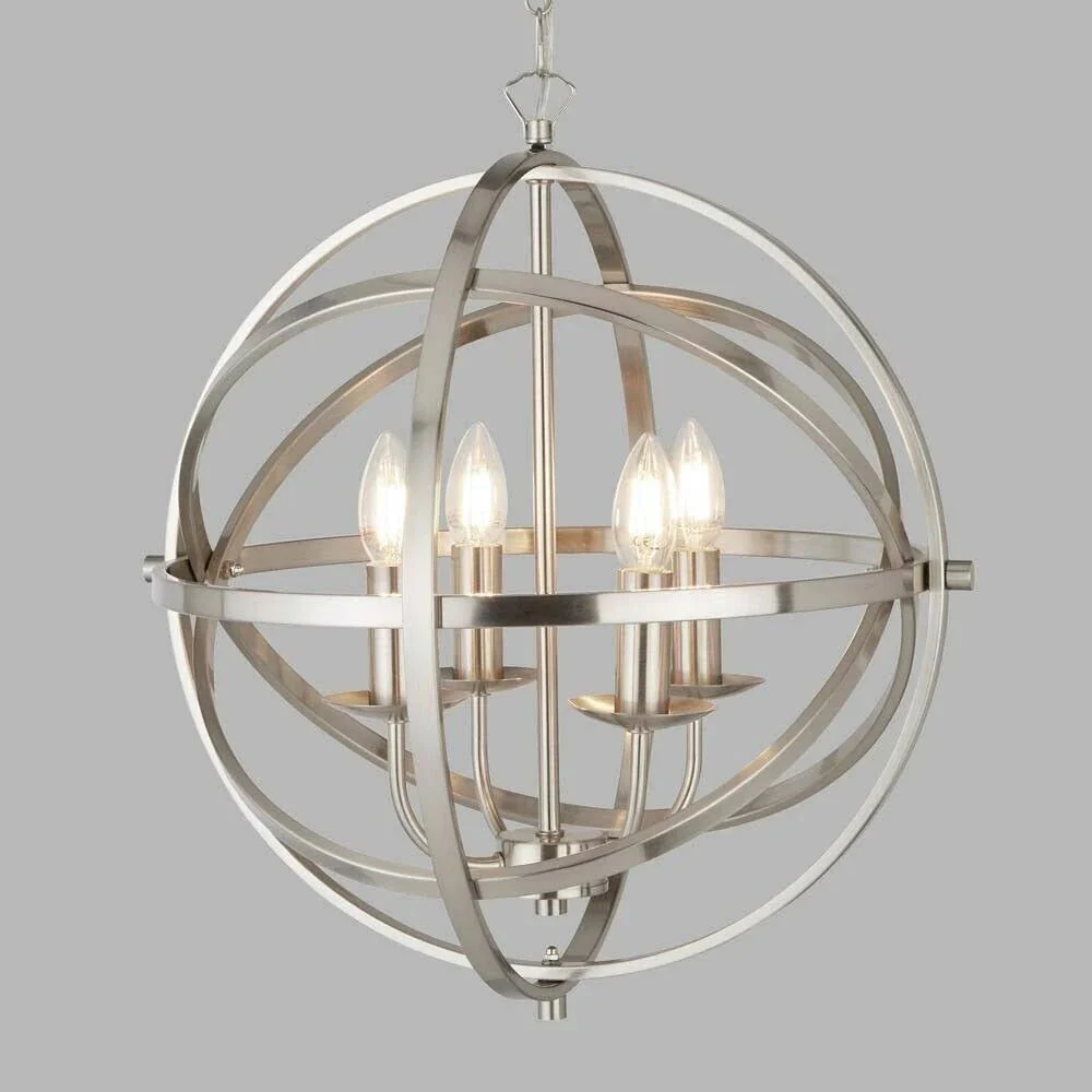 Satin Chrome Metal Banded Sphere Vintage 4 Lamp Pendant Light 45cm - Image 4