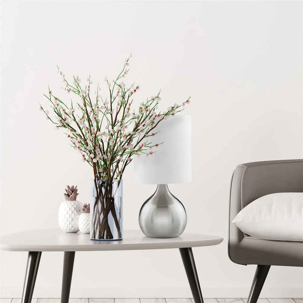 Satin Chrome Modern Globe Touch Table Lamp with White Shade 29cm - Image 3