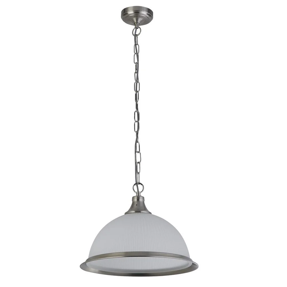 Satin Chrome & Opal Ribbed Glass Vintage Dome Pendant Light 34cm - Image 3