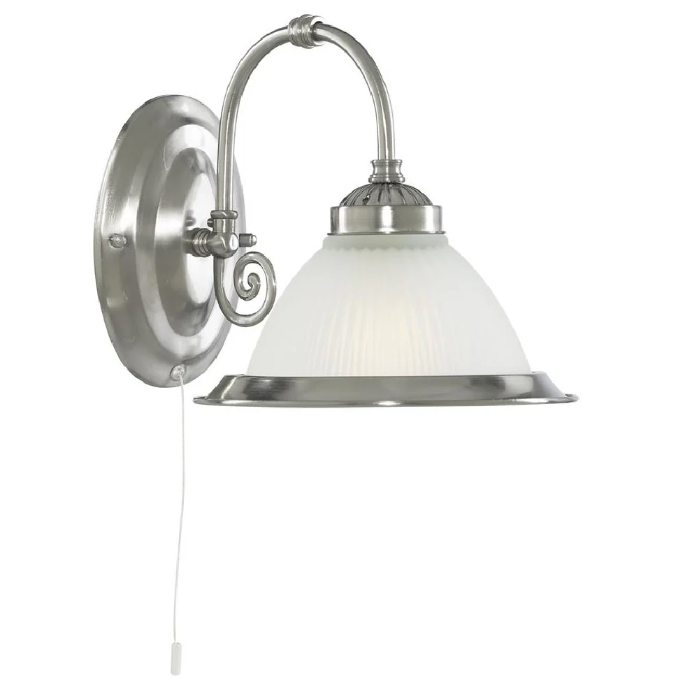 Satin Chrome Single Lamp Switched Wall Light with Acid Ribbed Glass 210mm