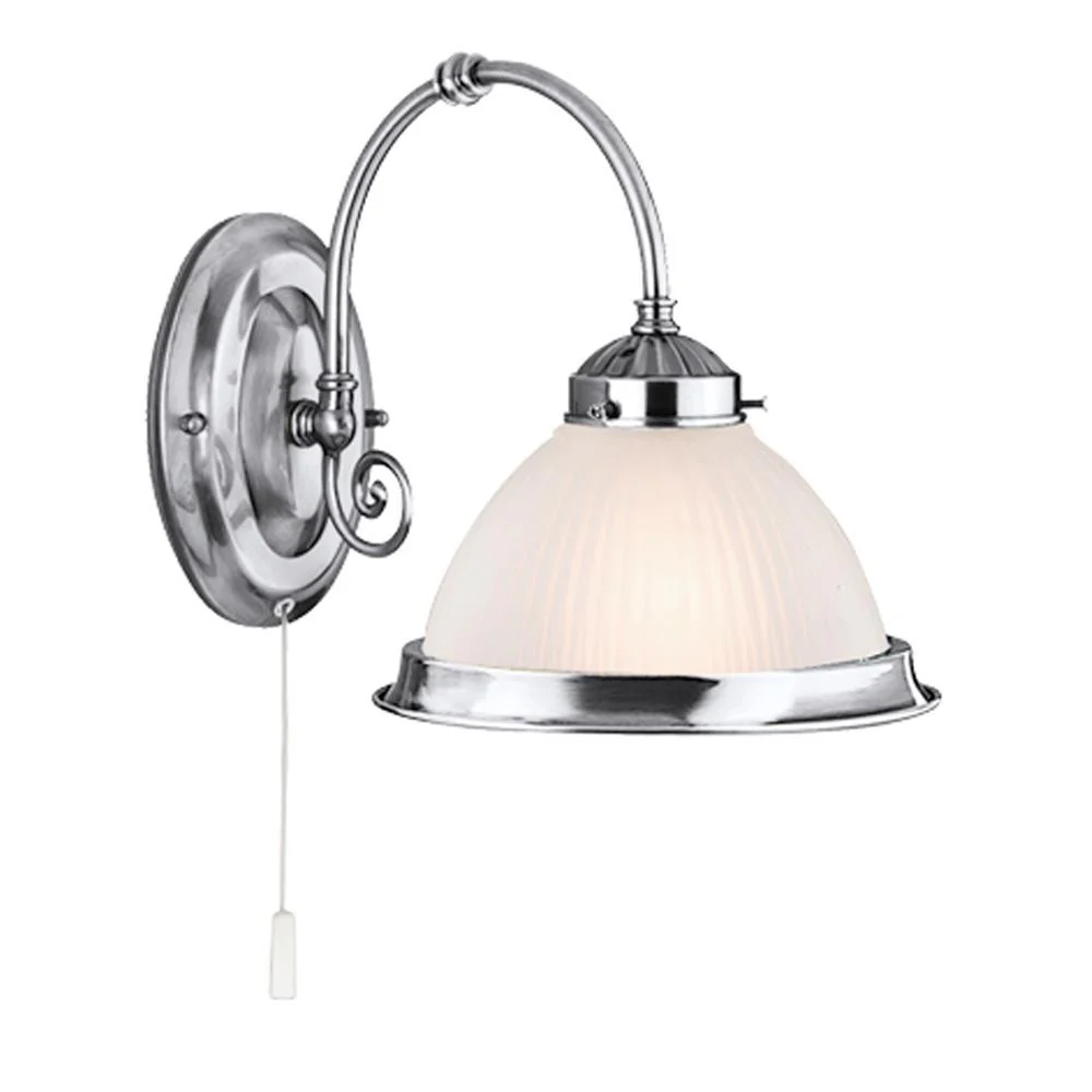 Satin Chrome Single Lamp Switched Wall Light with Acid Ribbed Glass 210mm - Image 3