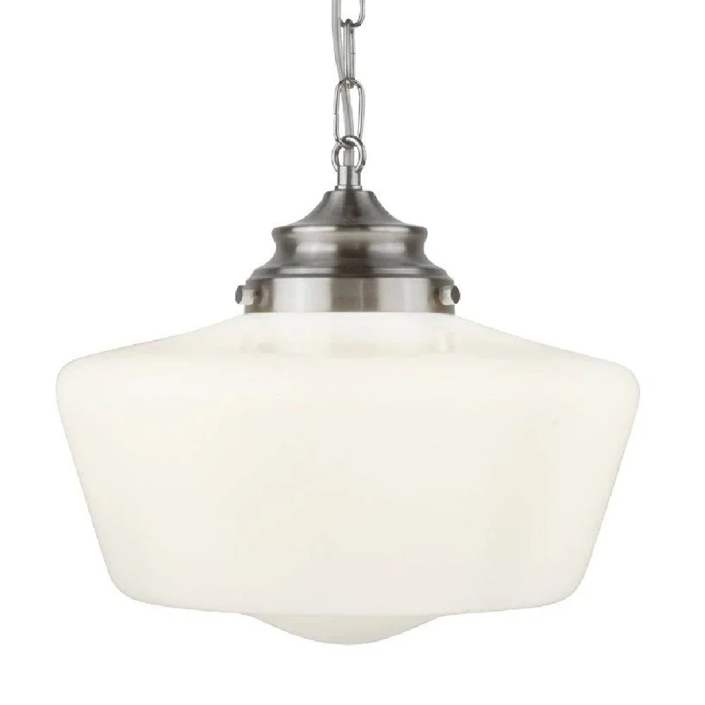 Satin Chrome Vintage Single Lamp Pendant with Opal Glass Shade 300mm - Image 2