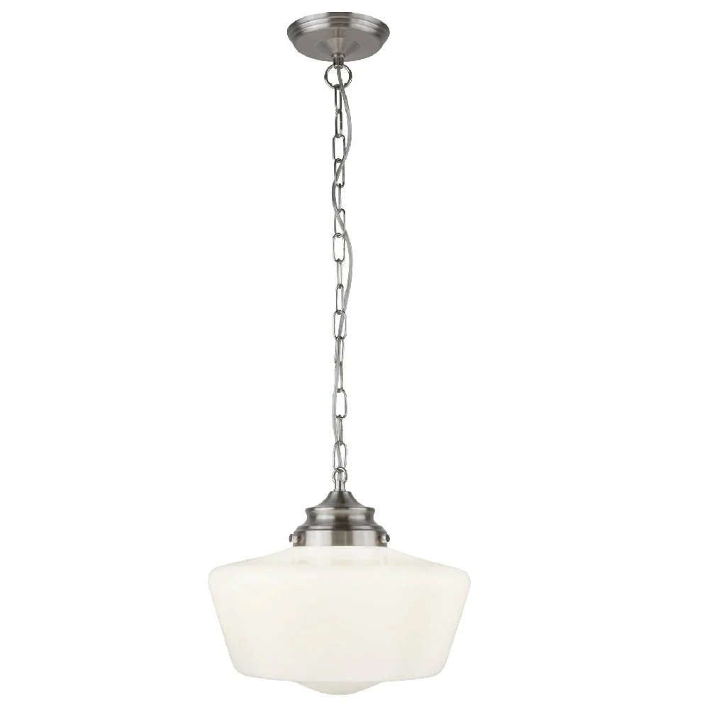 Satin Chrome Vintage Single Lamp Pendant with Opal Glass Shade 300mm - Image 3