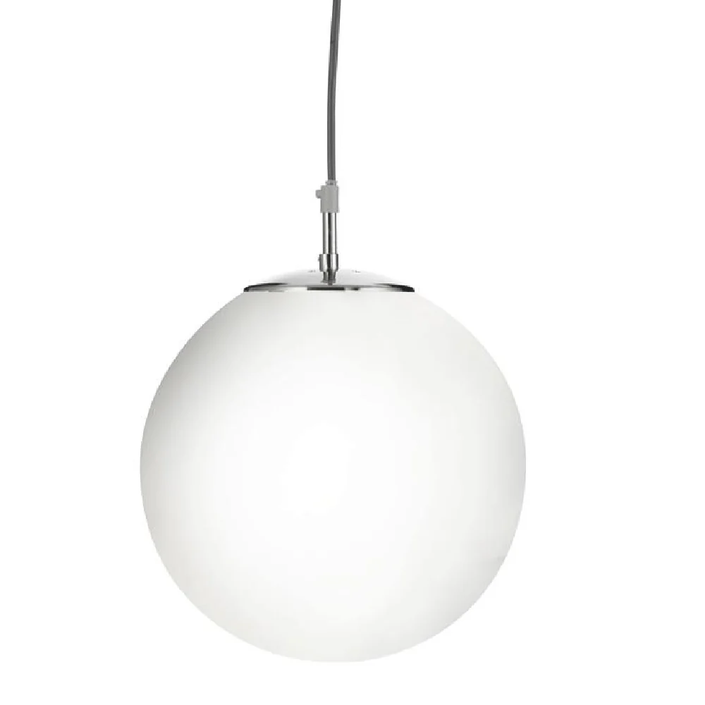 Satin Chrome & White Opal Globe Glass Vintage Pendant Light 26cm - Image 3