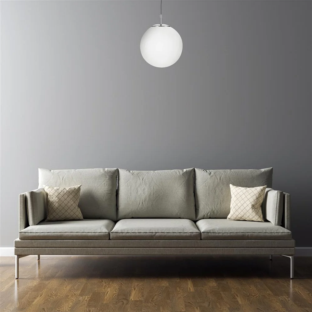 Satin Chrome & White Opal Globe Glass Vintage Pendant Light 26cm - Image 4
