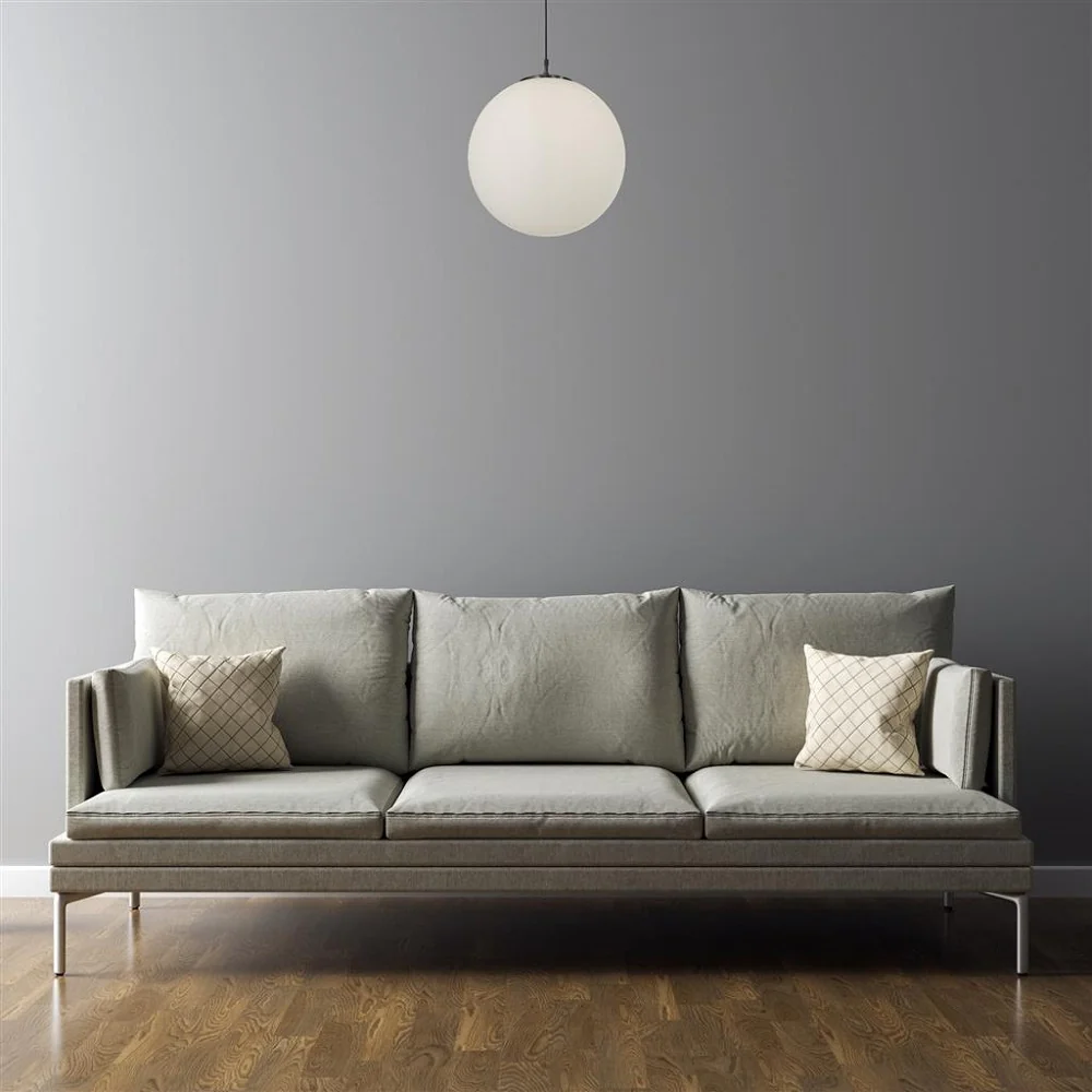 Satin Chrome & White Opal Globe Glass Vintage Pendant Light 30cm - Image 4