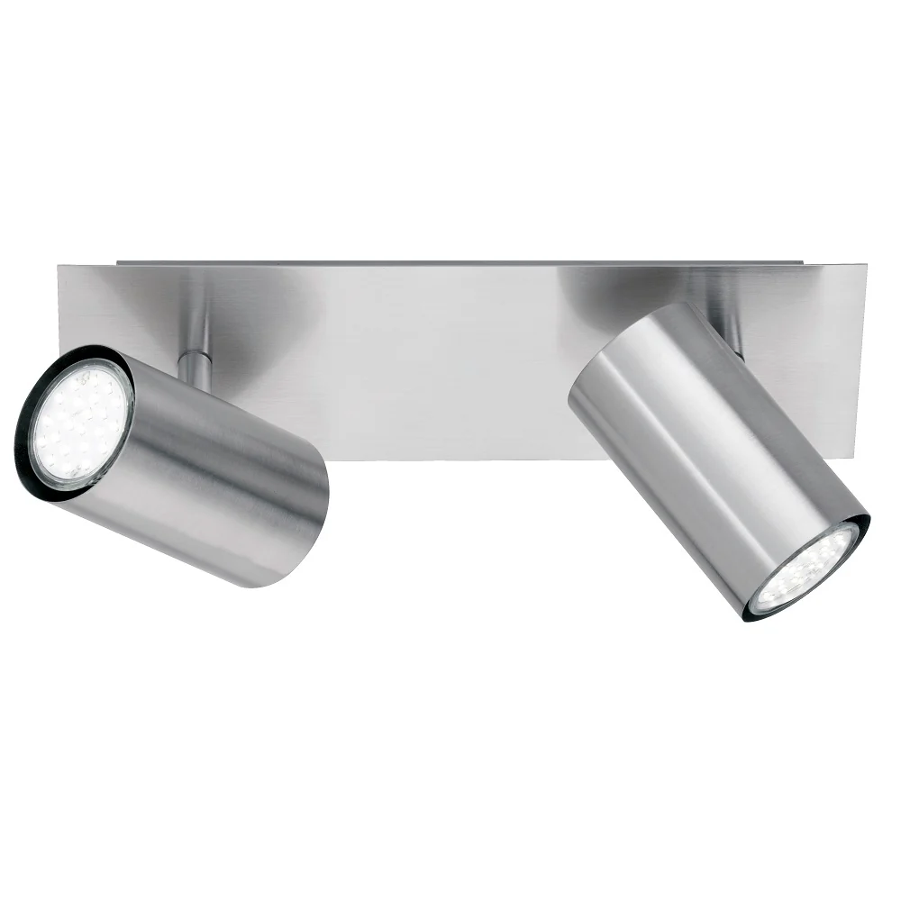Satin Nickel Modern 2 Lamp Square Plate Bar Cylindrical Head Spot Light