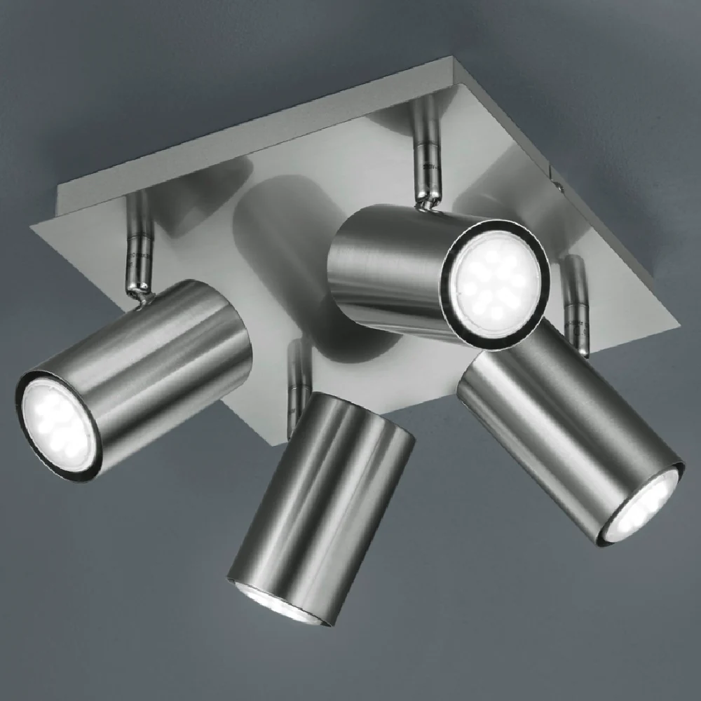Satin Nickel Modern 4 Lamp Square Plate Cylindrical Head Spot Light - Image 2