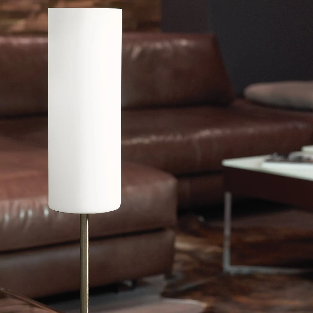 Satin Nickel & White Opal Frosted Glass Vintage Cylinder Table Lamp 46cm - Image 4