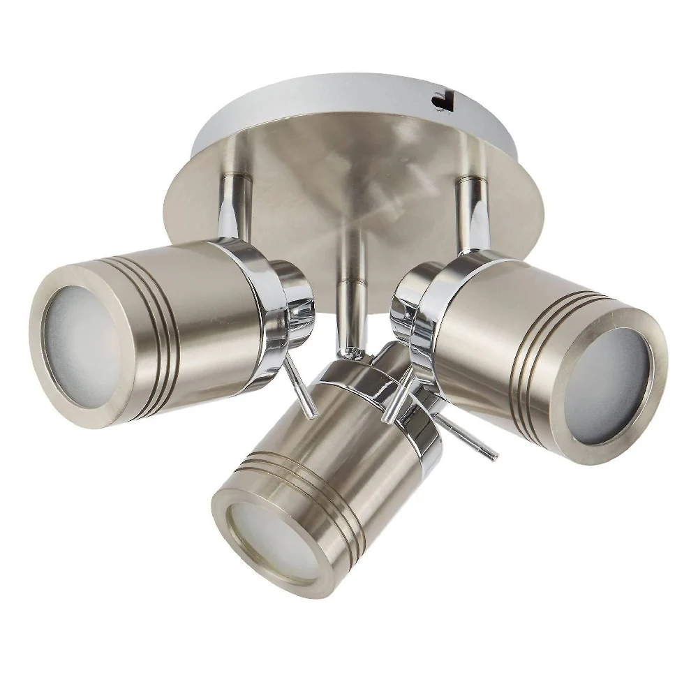 Satin Silver Bathroom Vintage 3 Lamp Round Plate Ceiling Spotlight IP44 - Image 3