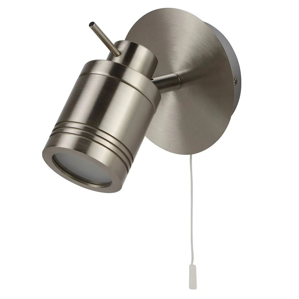 Satin Silver Bathroom Vintage Cylinder Head Switched Wall Spotlight IP44 - Image 3