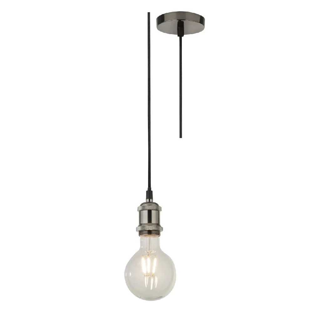 Satin Silver Vintage Fabric Round Cable Flex Suspension Ceiling Rose Pendant
