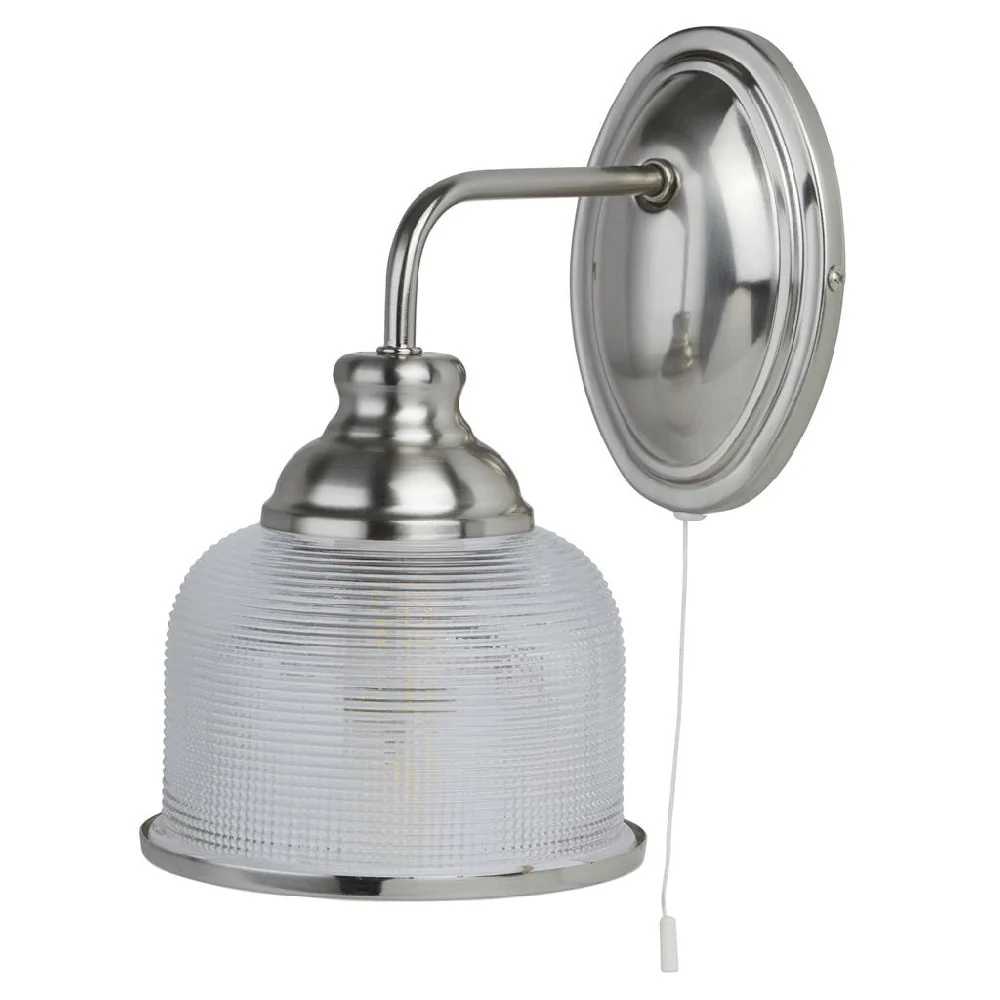 Satin Silver Vintage Wall Light with Halophone Glass Shade 245mm - Image 2
