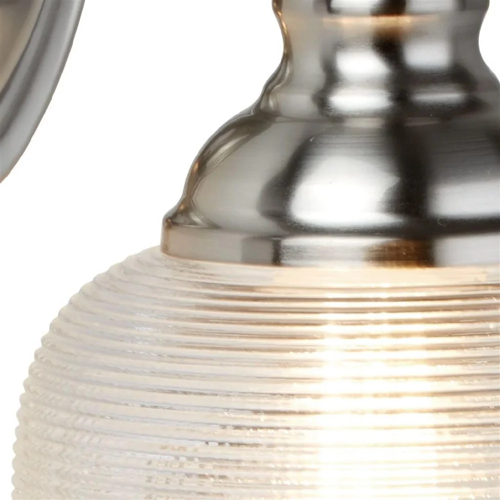 Satin Silver Vintage Wall Light with Halophone Glass Shade 245mm - Image 3