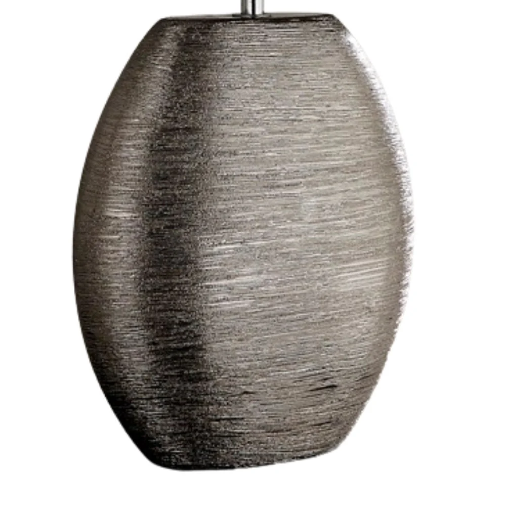 Silver Scratched Ceramic Vintage Oval Table Lamp with Grey Shade 45cm - Image 2