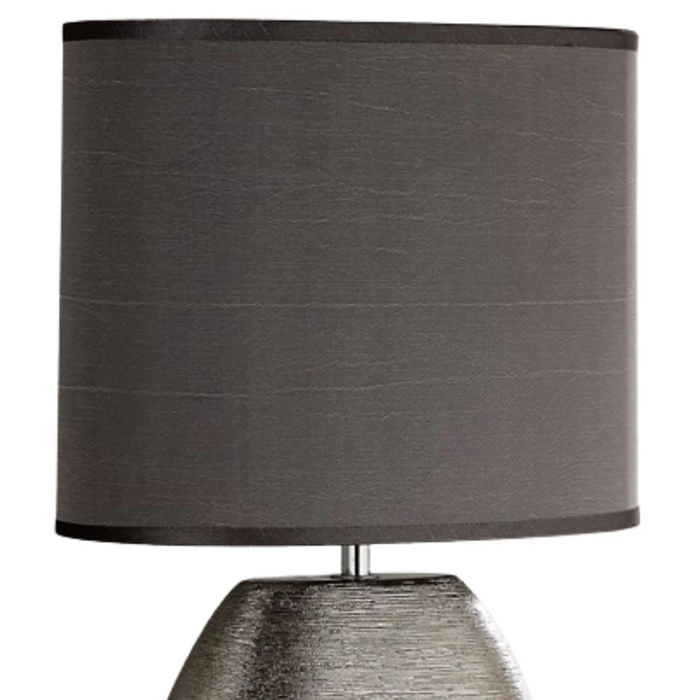 Silver Scratched Ceramic Vintage Oval Table Lamp with Grey Shade 45cm - Image 3
