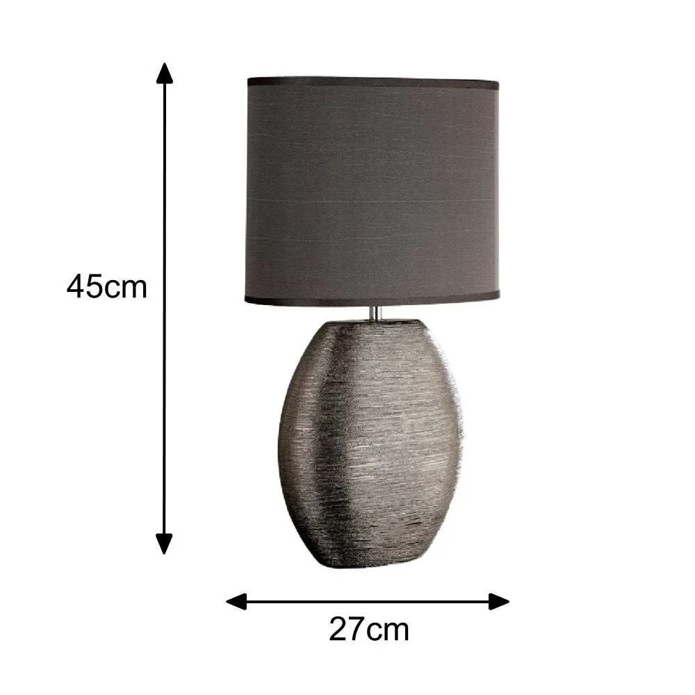 Silver Scratched Ceramic Vintage Oval Table Lamp with Grey Shade 45cm - Image 6